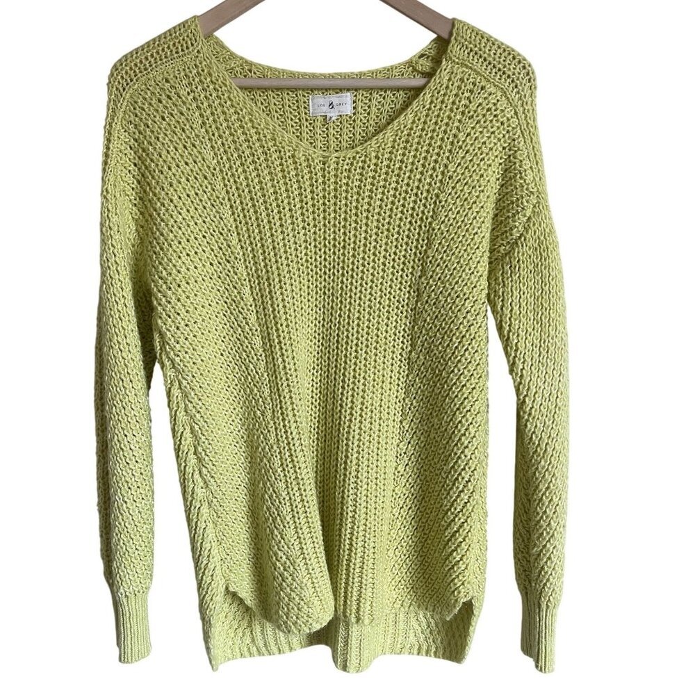 Lou & Grey Lime Green Ribbed Pullover Long Sleeve Ultrasoft Sweater Size Medium